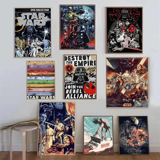 Pósteres de anime de Star Wars, pósteres retro adhesivos de calidad HD para pared, decoración de habitaciones kawaii para el hogar