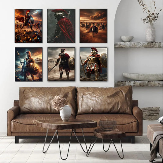 Soldier Spartan Warriors Portrait Movie Sticky Posters Fancy Sticker for Living Room Bar Decoration Vintage Decorative Painting