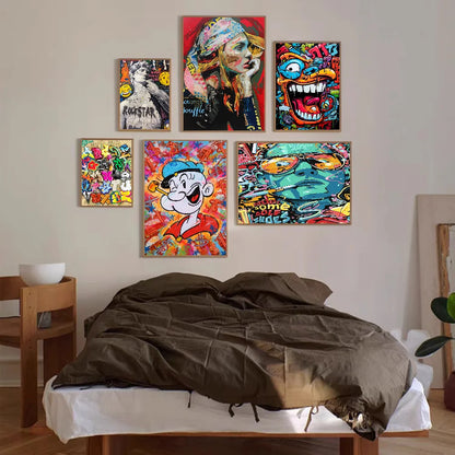 Modern Graffiti Anime Posters Sticky Decoracion Painting Wall Art White Kraft Paper Wall Decor