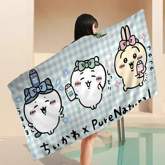 Cute C_ChiikawaS Towel Microfiber Beach Towel Absorbent Quick dry Soft Yoga Swimming Resort Mountain Climbing Towel