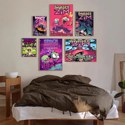 Póster de dibujos animados de I-Invader Z-Zim, pósteres de películas clásicas, pegatinas de papel impermeables, decoración de cafeterías y bares, pegatinas de pared artísticas