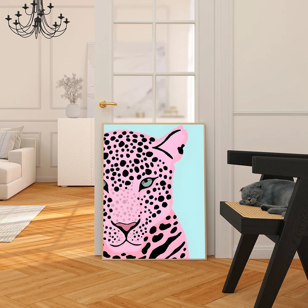 Póster con diseño de leopardo salvaje, tigre, flor, arcoíris, chica con poder, impresiones en papel Kraft, decoración de pared para el hogar, cafetería, bar, pintura estética