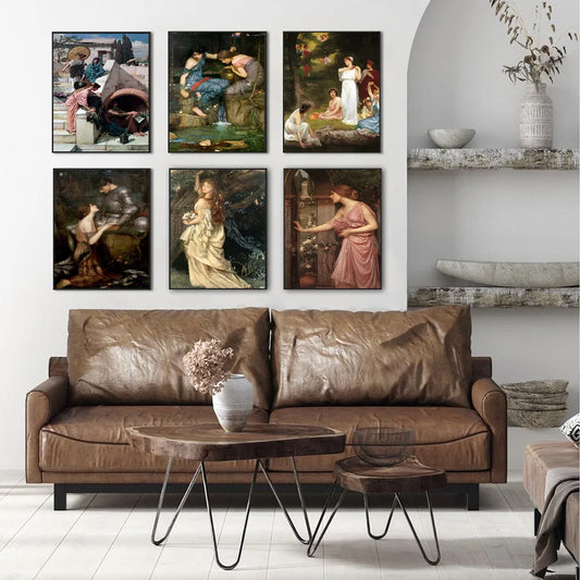 John William Waterhouse Movie Sticky Posters Fancy Wall Sticker for Living Room Bar Decoration Vintage Decorative Painting