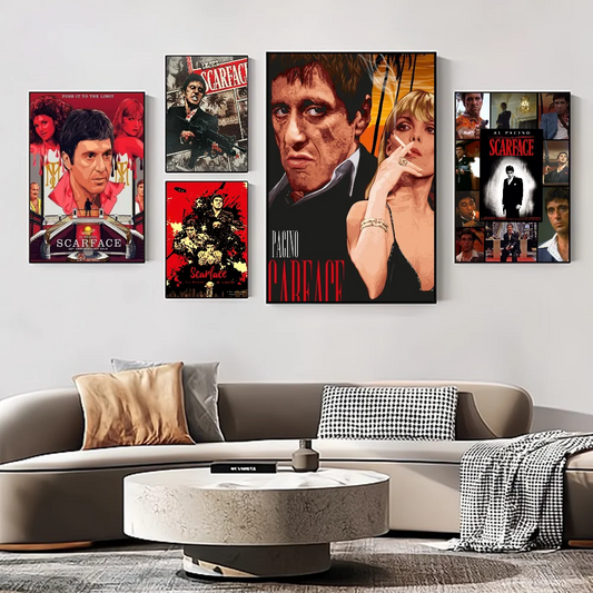 Póster adhesivo vintage de Scarface, película clásica, impresiones en papel blanco, carteles, obras de arte, pintura decorativa vintage