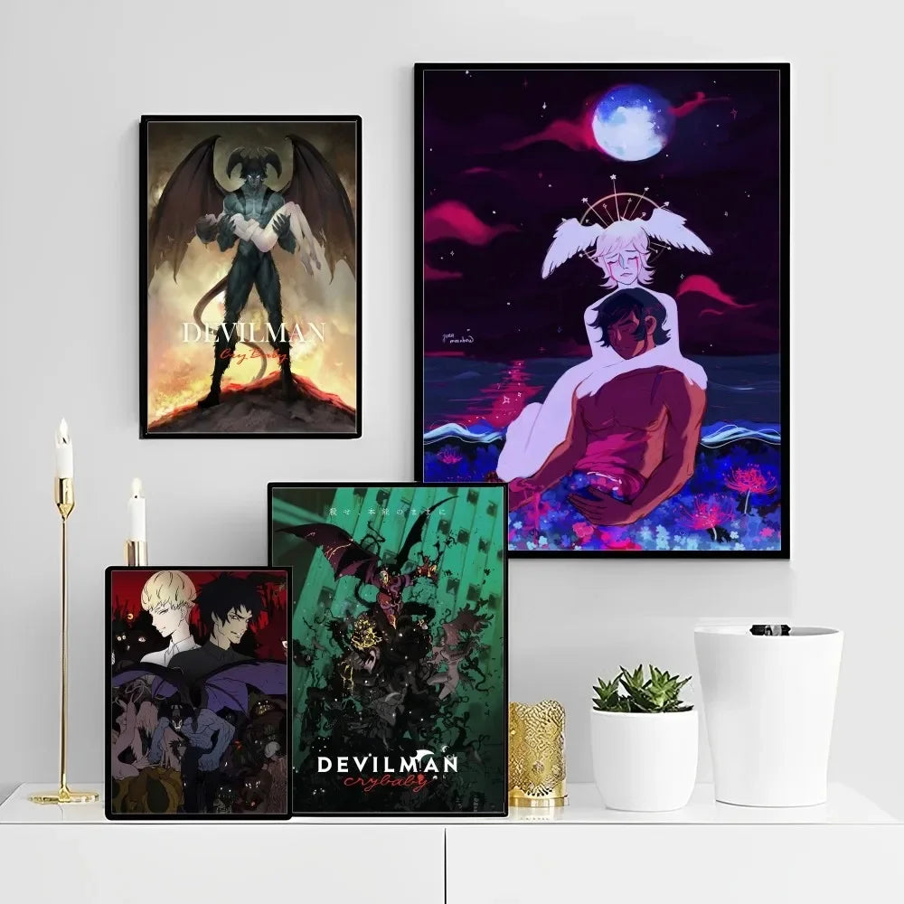 Póster de arte autoadhesivo de Anime Devilman Crybaby, impresiones en papel blanco, carteles, obras de arte, arte estético, pintura de pared