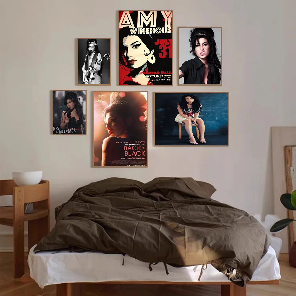 Pósteres de la cantante de música Amy Winehouse, estrellas de anime, impresiones adhesivas en papel blanco, carteles, obras de arte, decoración de habitaciones kawaii