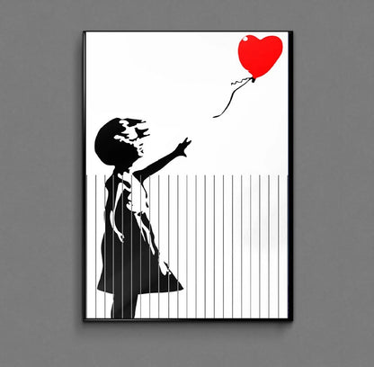 Obra de arte de graffiti de Banksy, pintura de una chica con un globo rojo, póster en blanco y negro, póster abstracto para decoración del hogar, póster de graffiti callejero