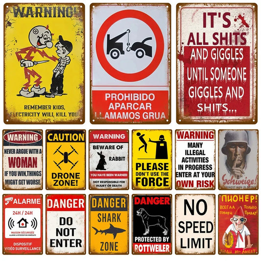 Warning Retro Metal Sign Vintage Tin Sign For Home Room Wall Decor Art Bars Garage Cafe Club Man Cave Pubs Mural Plate Poster