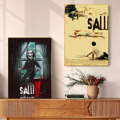 Póster de película de terror Saw, anime clásico, pegatina de papel resistente al agua, decoración de pared para cafetería, bar y habitación