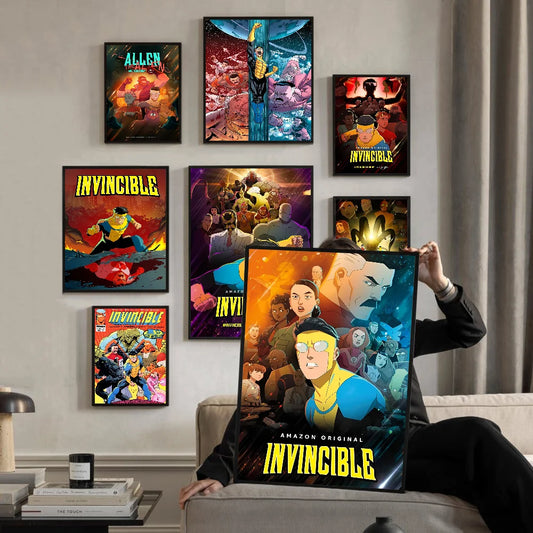 I-Invincible Cartoon Self-adhesive Art Poster Fancy Wall Sticker for Living Room Bar Decoration Vintage Decorative Painting