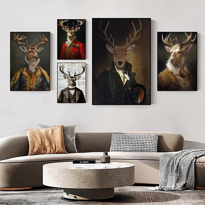 Victorian Renaissance Vintage Highland Stag with Whiskey Smoking Self-adhesive Art Poster Whitepaper Sticker DIY Room Bar Cafe