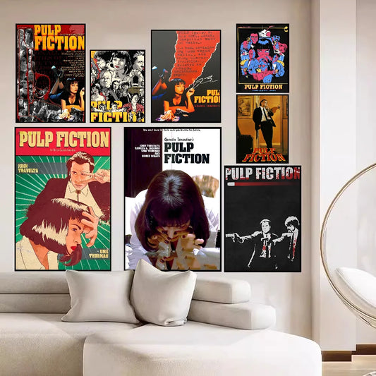 Póster en papel blanco de la película clásica Pulp Fiction, póster de calidad HD, pintura artística para pared, decoración de pared para sala de estudio