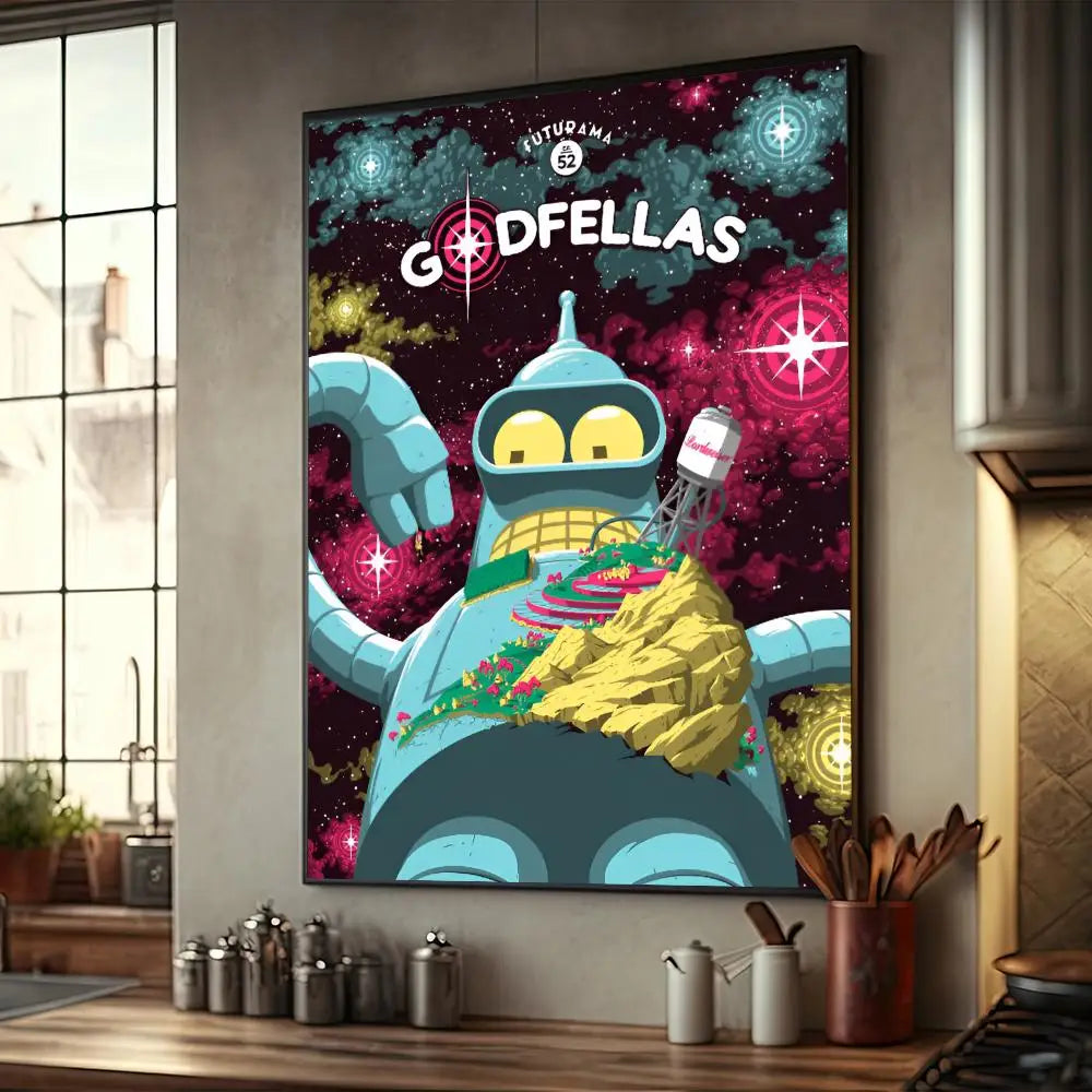 Póster de dibujos animados de F-Futurama, decoración de muebles para el hogar, póster de papel Kraft de alta gama, pintura de pared, estudio, decoración de la sala de estar del hogar