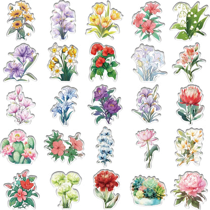 50pcs/bag New Colorful Flower Stickers For Laptops Diaries Suitcases Stationery Items Easy To Tear Off PVC Decals