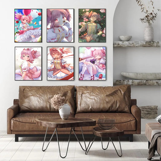 Pósteres clásicos de Puella Magi Madoka Magica, impresiones en papel blanco, carteles, obras de arte, decoración de habitaciones kawaii