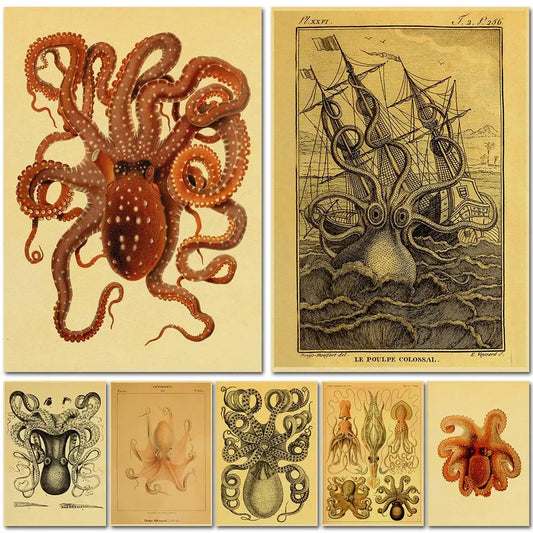 Pósteres e impresiones de animales de pulpo Cthulhu, decoración para el hogar, la sala de estar, el dormitorio, el bar, la cafetería, imágenes, pintura de pared sin marco