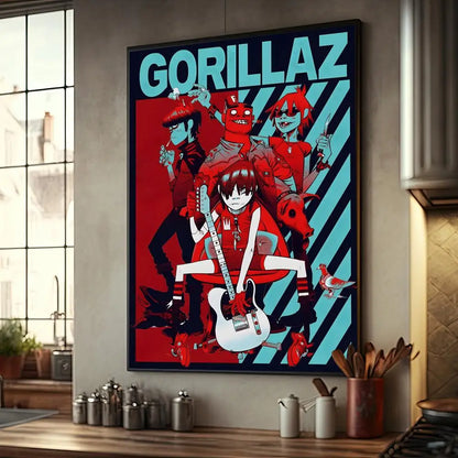 Póster de música retro de Gorillaz de buena calidad, póster de papel Kraft de alta gama, pintura artística para pared, estudio, hogar, sala de estar, imagen decorativa