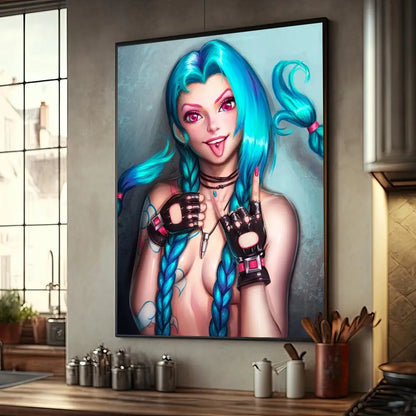 Cartoon Anime Game Arcane L-LOL Jinx Main Art Movie Posters Fancy Wall Sticker for Living Room Bar Decoration Room Wall Decor