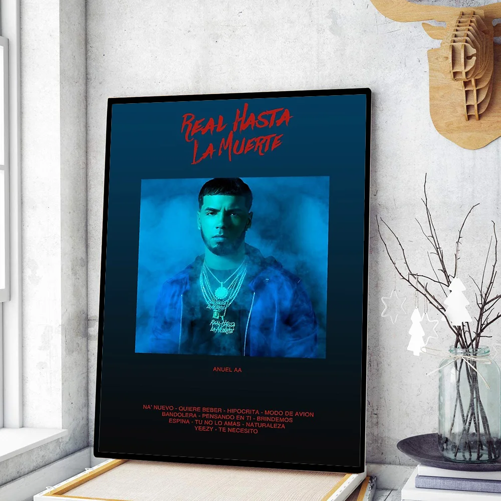 Póster de película de rapero de hip hop Anuel AA, pósteres adhesivos de papel Kraft retro, pegatinas para pared, arte estético para bar o cafetería