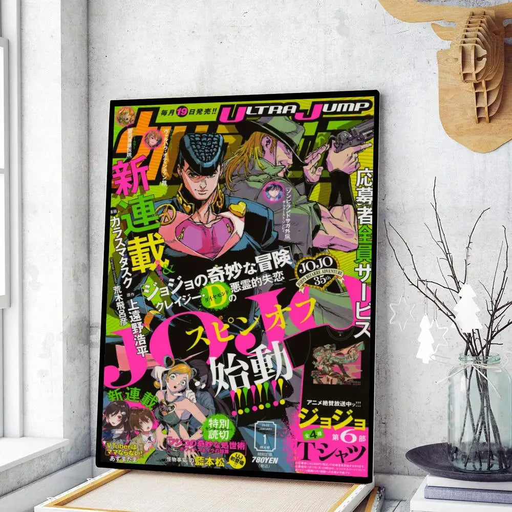 Pósteres adhesivos de papel blanco retro de JoJo Bizarre Adventure, pegatinas de pared para sala de estar, bar, cafetería, pósteres de juegos, decoración de pared