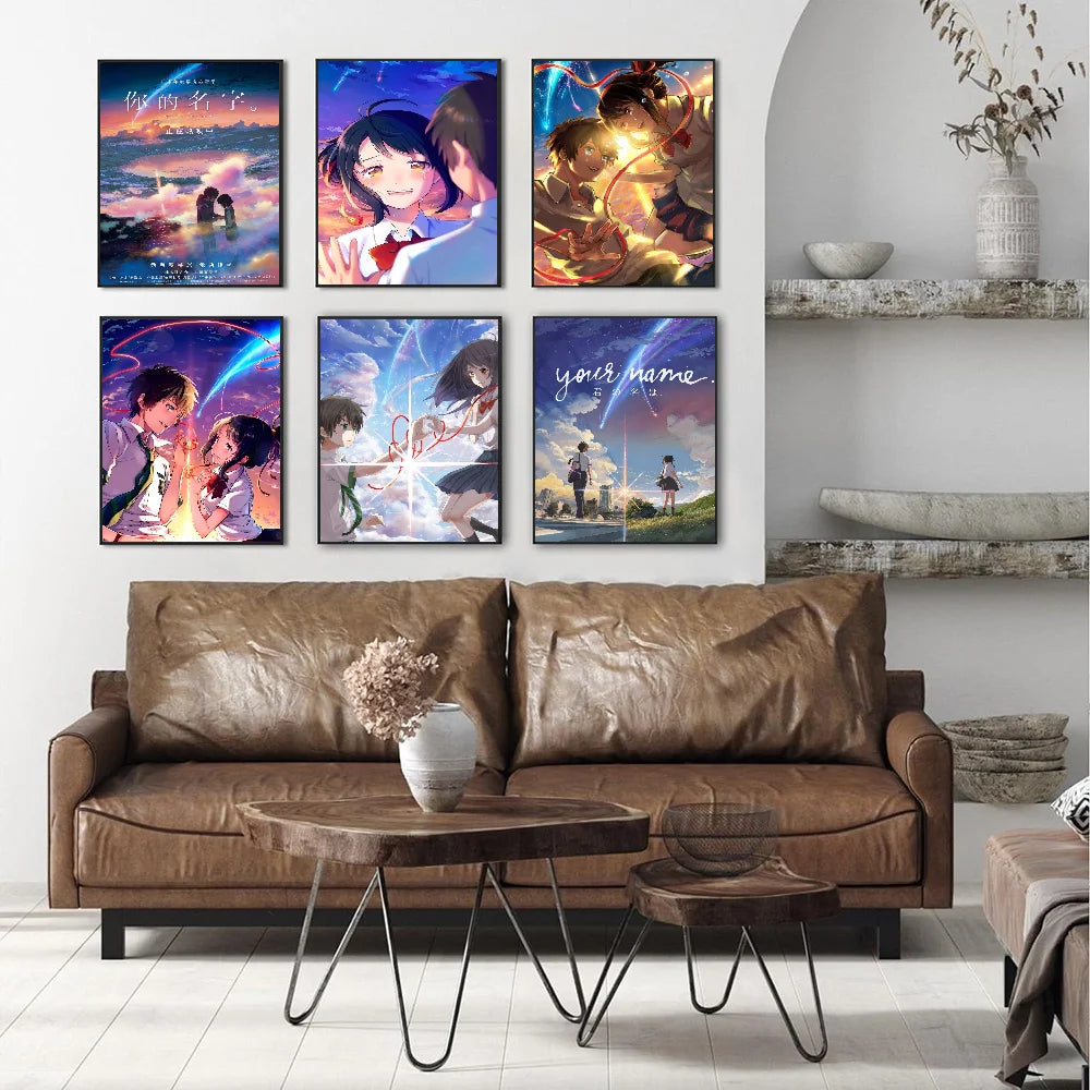 Pósteres vintage de anime japonés con tu nombre, impresiones en papel blanco adhesivo, pósteres, ilustraciones, pegatinas de pared