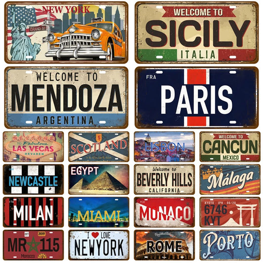 Tinplate Plate City State Tin Sign Famous City Plaque Landmark Metal Sign Wall Decor Garage Bar Pub Club Hotel Cafe Kitchen Home