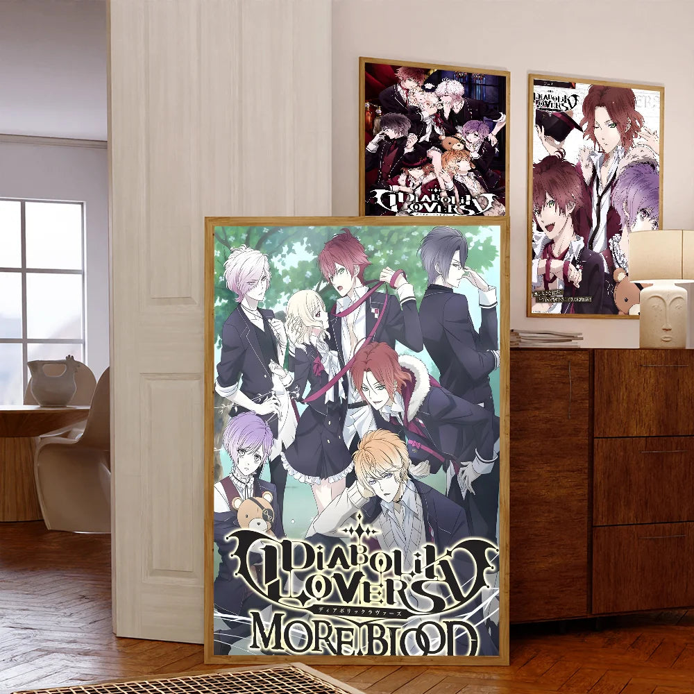 Pósteres adhesivos de la película Anime D-Diabolik Lovers, pegatinas de papel Kraft retro, bricolaje, para habitación, bar, cafetería, arte estético, pintura de pared