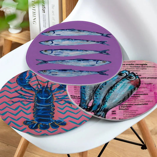 Colorful Sardine Lobster Fish Ocean Animal European Dining Chair Cushion Circular Decoration Seat For Office Desk Chair Mat Pad