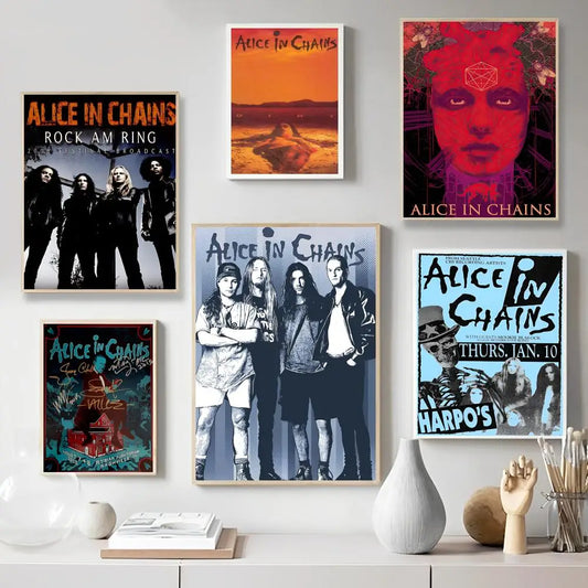 Póster de música retro de Alice In Chains, decoración del hogar, póster de papel Kraft de alta gama, pintura de pared, estudio, decoración del hogar y la sala de estar