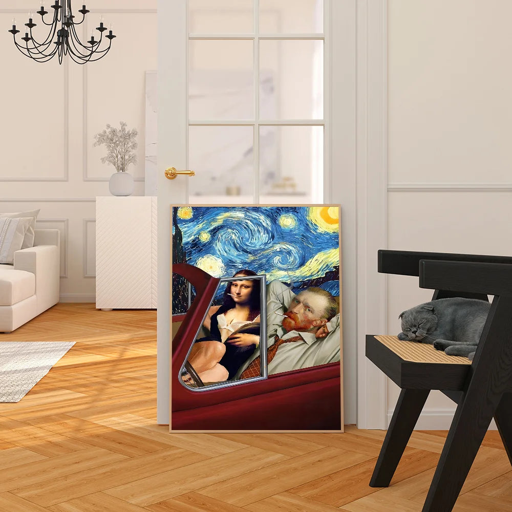 Divertido y abstracto Van Gogh y sus amigos, buen póster para el hogar, póster de papel Kraft de alta gama, pintura para pared, estudio, decoración del hogar y la sala de estar