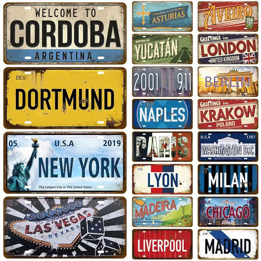 Metal Sign Famous City Art Plate Poster Vintage Home Decor Retro Metal Tin Signs Pub Club Bar Car Garage Wall Art Home Decor