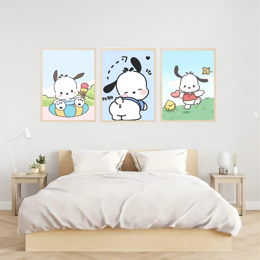 Cartoon Pochacco Dog Cute Anime Posters Sticky Whitepaper Sticker DIY Room Bar Cafe Kawaii Room Decor