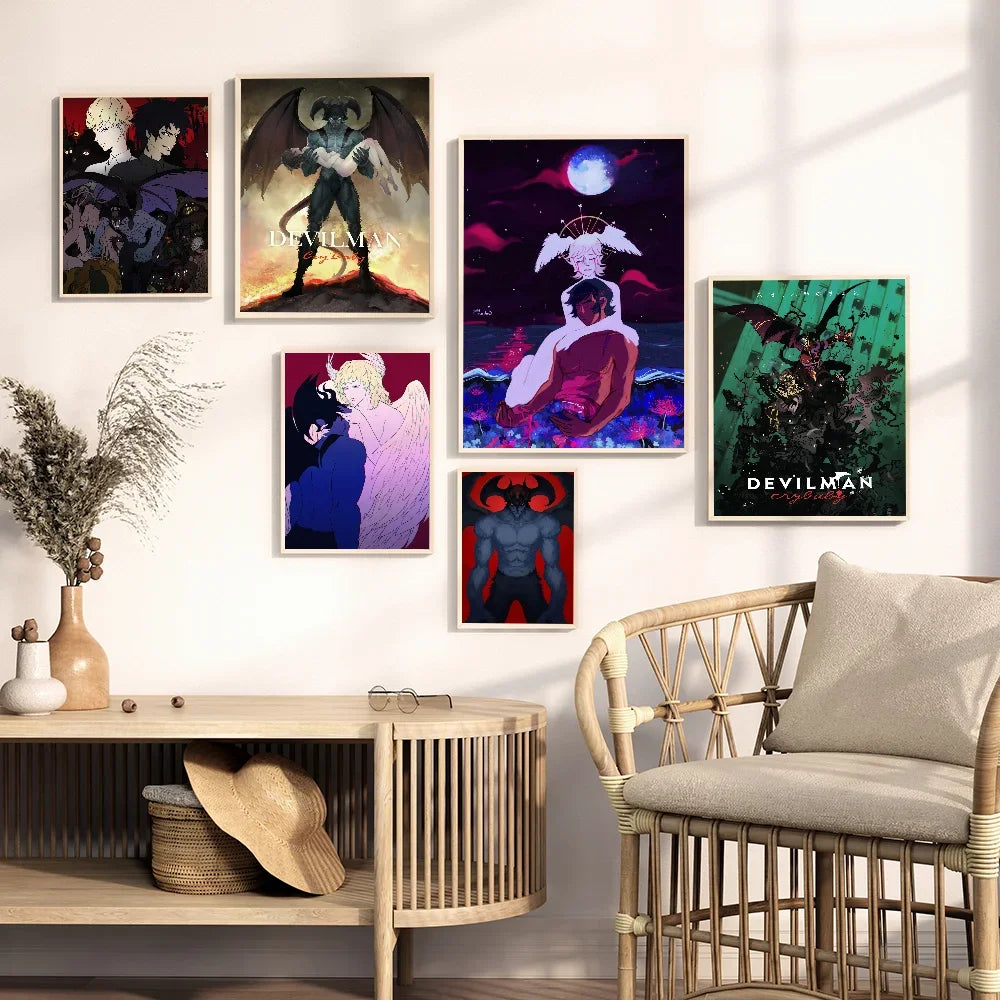 Póster de arte autoadhesivo de Anime Devilman Crybaby, impresiones en papel blanco, carteles, obras de arte, arte estético, pintura de pared