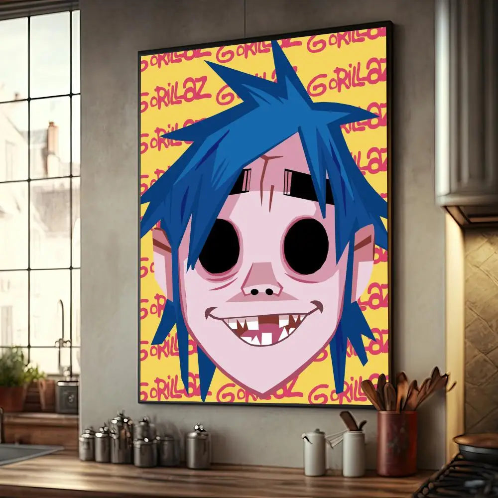 Póster de música retro de Gorillaz de buena calidad, póster de papel Kraft de alta gama, pintura artística para pared, estudio, hogar, sala de estar, imagen decorativa