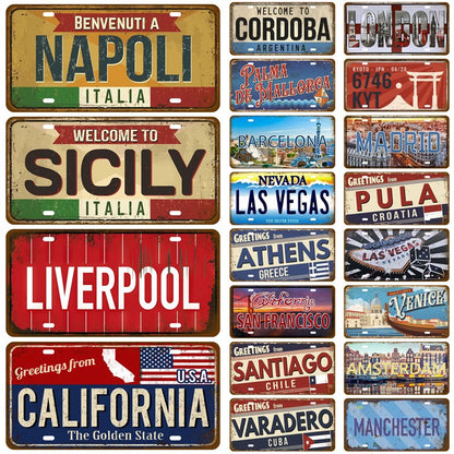 Tinplate Plate City State Tin Sign Artisian Tin Plaque Home Wall Decor Garage Bar Pub Club Cafe Kitchen Landmark Metal Sign Art