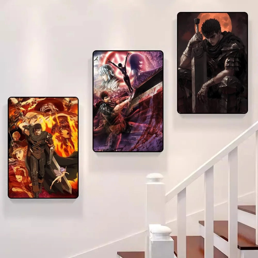 Póster de anime japonés Berserk, clásico, resistente al agua, adhesivo de papel, decoración de pared para cafetería, bar y habitación