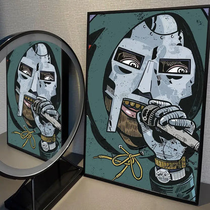 MF DOOM Comic Style Music Self-adhesive Good Quality Prints Poster Fancy Wall Sticker for Living Room Bar Decorative Painting