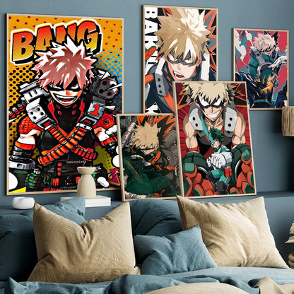 Anime B-Bakugo Katsuki Poster Anime Posters Sticky HD Quality Wall Art Retro Posters for Home Kawaii Room Decor