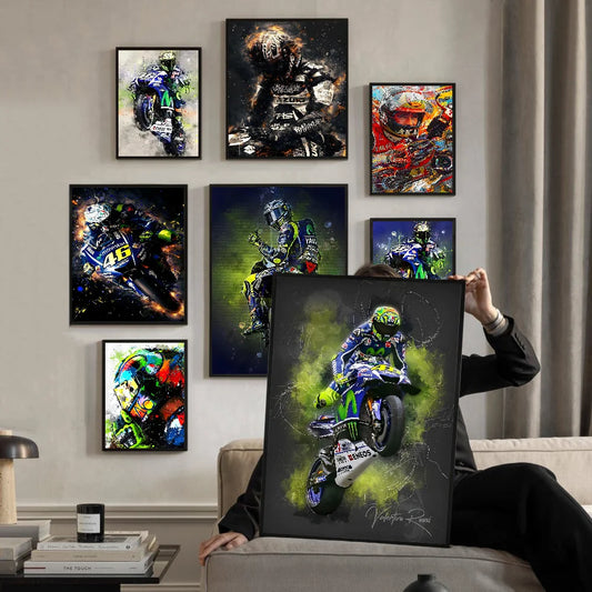 Acuarela del corredor de motos Valentino Rossi, impresiones y carteles de buena calidad, decoración vintage para el hogar y el bar, arte estético, pintura mural