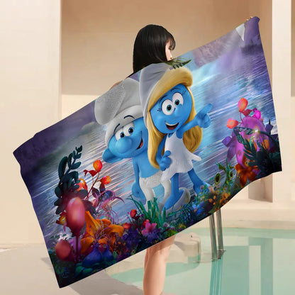 Cartoon S_Smurfs Towel Microfiber Beach Towel Absorbent Quick dry Soft Yoga Swimming Resort Mountain Climbing Towel