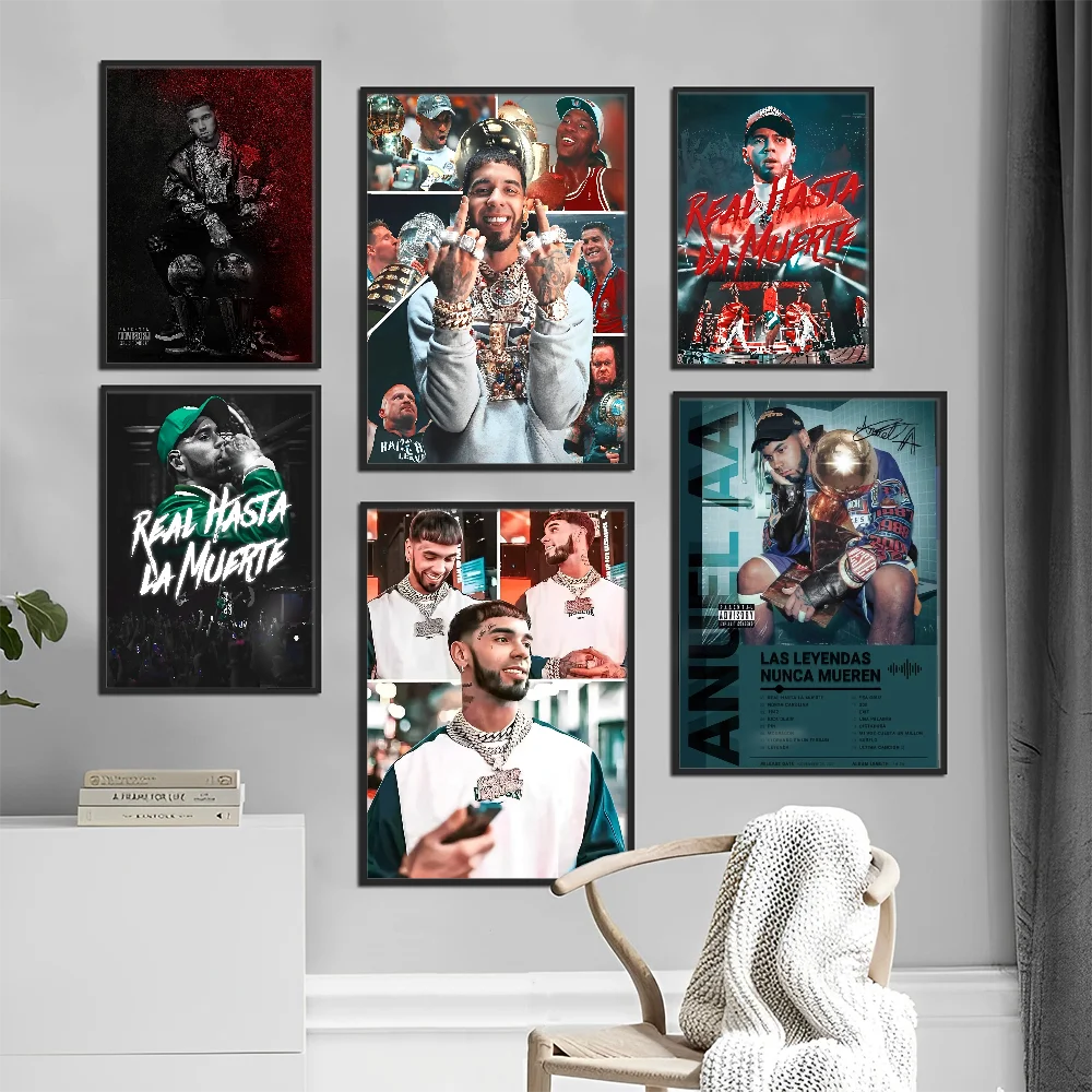 Póster de película de rapero de hip hop Anuel AA, pósteres adhesivos de papel Kraft retro, pegatinas para pared, arte estético para bar o cafetería