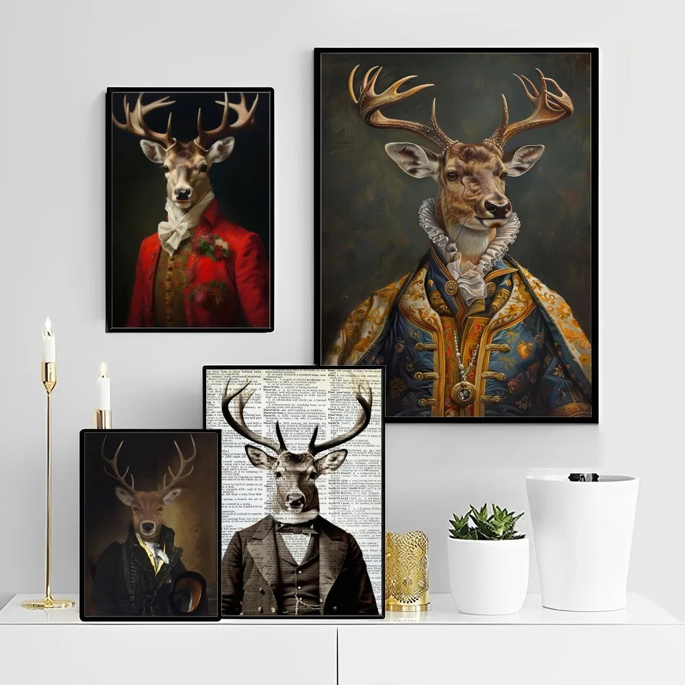 Victorian Renaissance Vintage Highland Stag with Whiskey Smoking Self-adhesive Art Poster Whitepaper Sticker DIY Room Bar Cafe