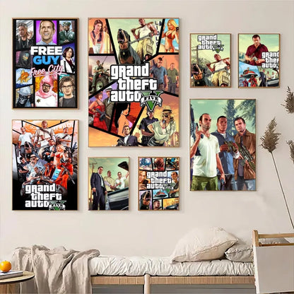 Video Game Grand Theft Auto Classic Movie Posters Waterproof Paper Sticker Coffee House Bar Decor Art Wall Stickers