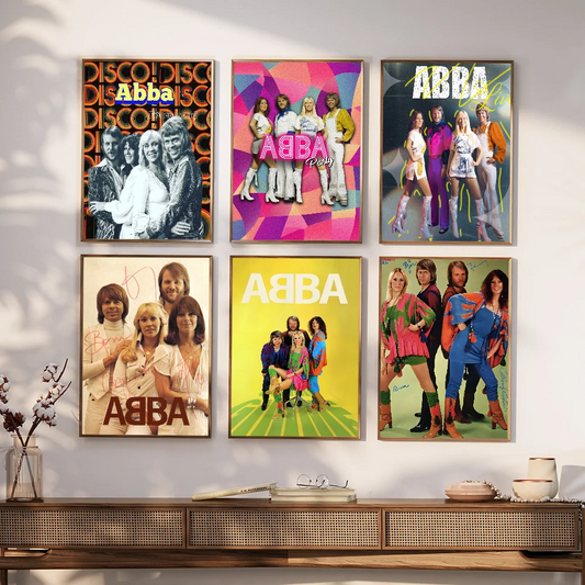 Póster autoadhesivo de la banda de música pop sueca Abba, impresiones en papel blanco, carteles, obras de arte, arte estético, pintura mural