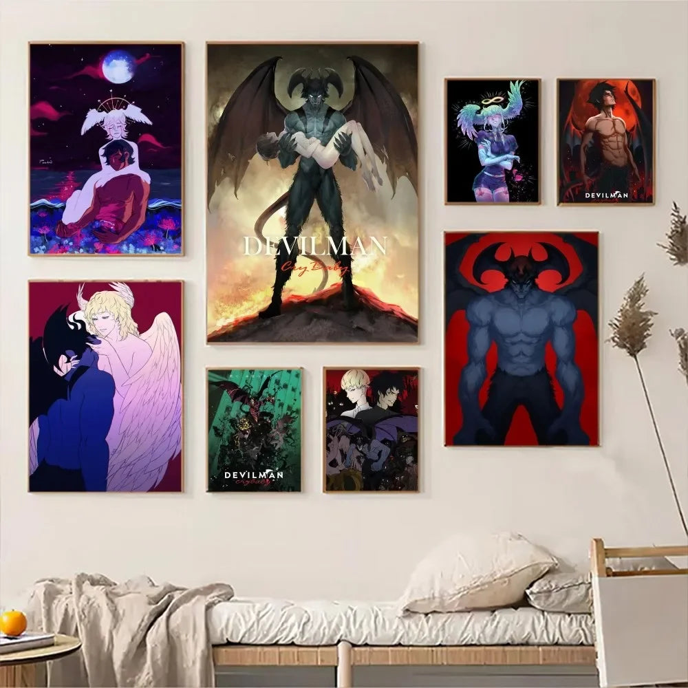 Póster de arte autoadhesivo de Anime Devilman Crybaby, impresiones en papel blanco, carteles, obras de arte, arte estético, pintura de pared