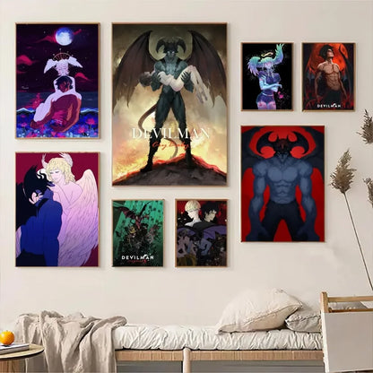 Póster de arte autoadhesivo de Anime Devilman Crybaby, impresiones en papel blanco, carteles, obras de arte, arte estético, pintura de pared