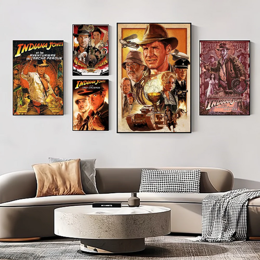 Classic Retro Movie Indiana Jones Self-adhesive Art Poster Fancy Wall Sticker for Living Room Bar Decoration Vintage Decorative