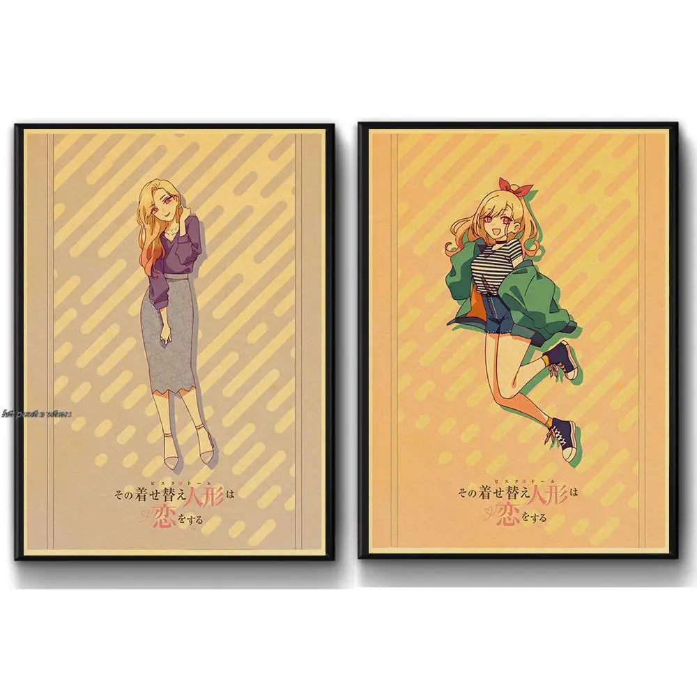 Vintage Cartoon Anime My dress up darling Retro Poster Kraft paper Home Decal Art Painting Wall Sticker for Coffee House Bar