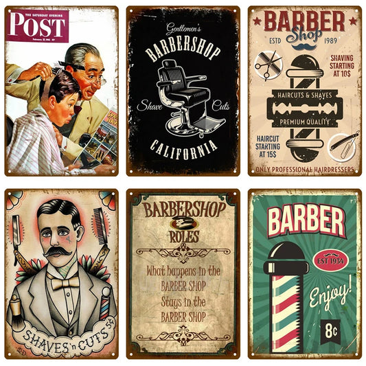 Vintage Home Decor Tin Sign Barber Shop Metal Sign Poster Bar Pub Retro Plaque Haircut and Shave Beard Iron Paintings Art Plates