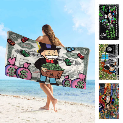 Cartoon Luxury Dollar MonopolyS Towel Microfiber Beach Towel Absorbent Quick dry Soft Yoga Swimming Resort Mountain Climbing